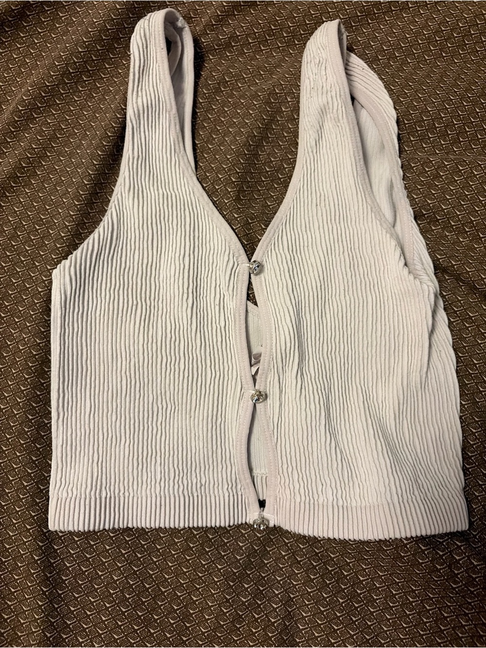 Sleeveless Ribbed Button-Front Crop Top - Light Cream
